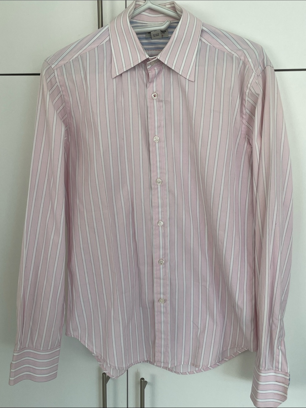 Guess Jeans Mens Light Pink Striped Button Down Dress Shirt Long Sleeve M